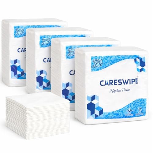 Careswipe Paper Napkins for Home 400 Sheets | Soft & Absorbent Tissue Paper Napkin for Office, Restaurants, Travel & Daily Use | 100 Sheets x 4 Packs | 30×30 cm Size
