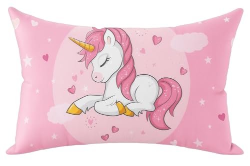 NISHOMES Flying Baby Unicorn Design Printed Kids Cartoon Pillow/Cushion Fiber Filled Size 12×18 Inches (Pink)