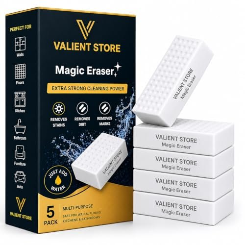 Magic Eraser Cleaning Sponge for Walls, Kitchen & Bathroom – Multi-Surface EVA Foam Scrubber Removes Tough Stains, Marks & Dirt with Just Water | Non-Scratch Cleaning Pad (Pack of 5)