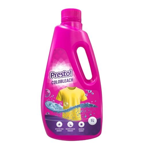 Amazon Brand – Presto! Colobleach 1L | Detergent Add-On Liquid | Effective Stain Remover | Brightens Colored Clothes