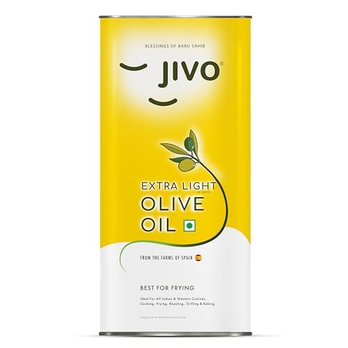 Jivo Extra Light Olive Oil 5 Litre TIN | Imported from Spain | Recommendable Daily Cooking for Roasting, Frying, Baking All type of Cuisines| Low Saturated Fat, Low Saturated Fat |