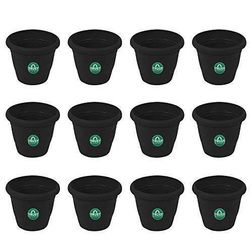 TrustBasket UV Treated Plastic Round Pot (6 Inches) -Black Color – Set of 12