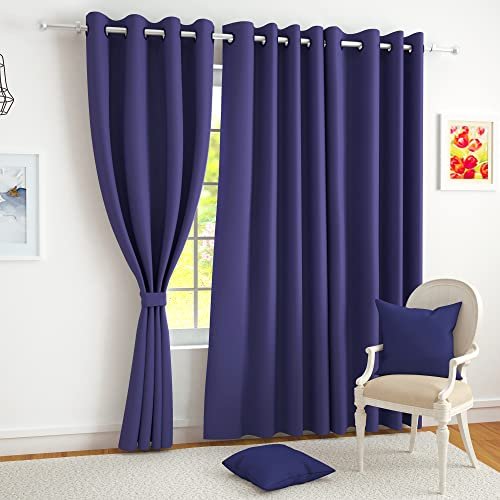 Story@Home 100% True Blackout Door Curtains 7 Feet Long Set of 2 | Plain Design | Room Darkening Curtain | Thermal Insulated Curtains for Living Room, Bedroom | (116 x 215 cm, Violet)