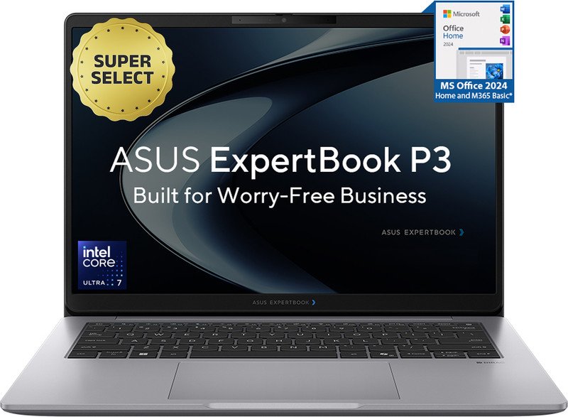 ASUS ExpertBook P3 Intel Core Ultra 7 255H – (16 GB/512 GB SSD/Windows 11 Home) P3406CCAP-LY0161WS Thin and Light Laptop(14 inch, Misty Grey, 1.52 kg, With MS Office)