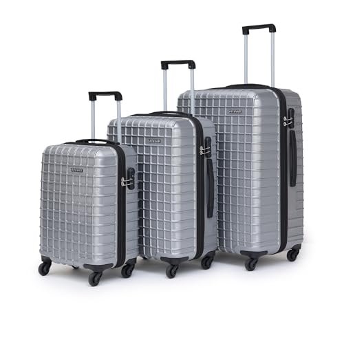 YAYAVAR Set of 3 Cabin;Check-in Medium,Large74;64;54CM, 360 Degree Rotating Wheels,Polycarbonate Material,Hard Luggage with Telescopic Handle and Combination Locking Mechanism,Lyon(Set of 3,Silver)