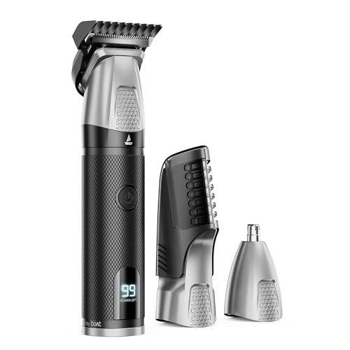 boAt Slazer K100+ Full Body Trimmer for Men, 200 Min Run-Time, Stainless Steel + Ceramic, IPX6, Beard, Body, Nose, Type C, MultiGroomer, Battery Display & Travel Lock, All-in-one (Ninja Black)