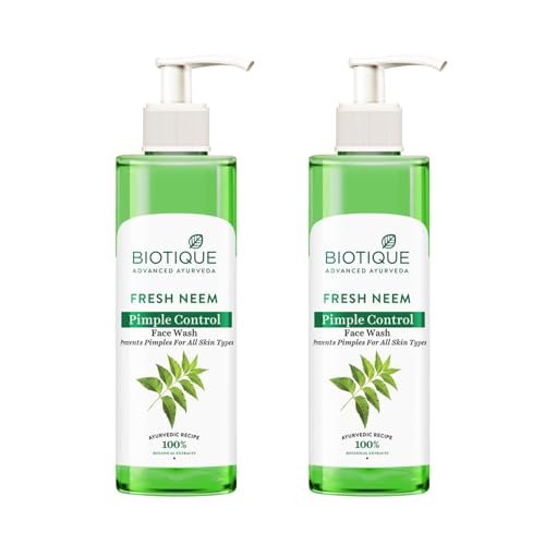 Biotique Fresh Neem Pimple Control Face Wash| Ayurvedic and Organically Pure| Prevents Pimples |100% Botanical Extracts| Suitable for All Skin Types | 200mL