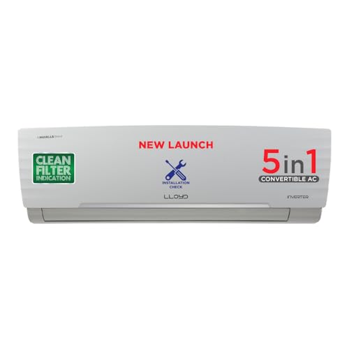 Lloyd 1.5 Ton 5 Star, Inverter Split AC (5 in 1 Convertible, Cools Even at 52°C, Smart 4 Way Air Swing, Turbo Cool, Anti Corrosion Coating, 100% Copper, White, GLS18I5KWGGW)