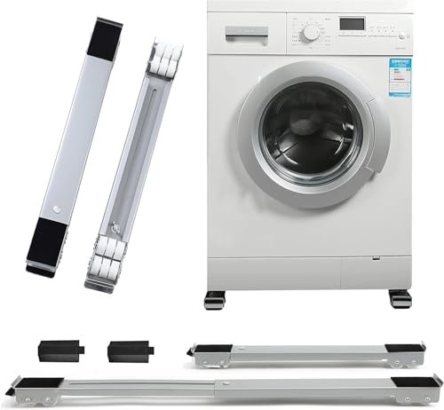 Adjustable Washing Machine Stand with Wheels for Front & Top Load Machines – Heavy Duty Refrigerator Trolley Base with Lockable Rollers, Anti-Slip Pads & Anti-Vibration Support