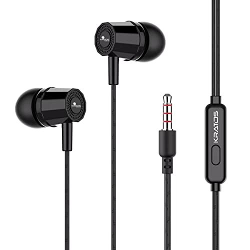 Kratos Thump Wired Earphones, Powerful Bass, HD Sound Quality Earphones, Tangle Free Cable, Comfortable in Ear Fit, with 3.5 mm Jack – Black