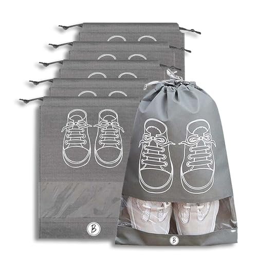 BTfash Shoe Bag for Travel & Storage|Water-Resistant Shoe Organizer for Men & Women|Foldable Shoe Cover for Luggage & Closet |Travel Accessories for Footwear Protection (Grey,Pack of 6)