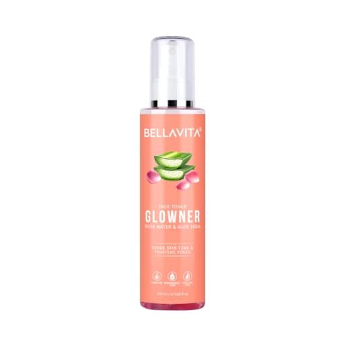 Bella Vita Organic Glowner Face Toner, Alcohol free, Rose Water 200ml Pore Minimizing Tightening Natural Toner Spray for Glowing Skin – All Skin Types