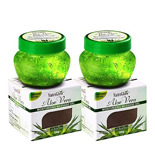 NutriGlow Aloe Vera Gel Great for Face, Hair, Acne, Sunburn, Bug Bites, Rashes, Glowing and Radiant Skin, Hydrating Gel Relieves Itchy & Irritated Skin Non Sticky, 100gm Each, Pack of 2