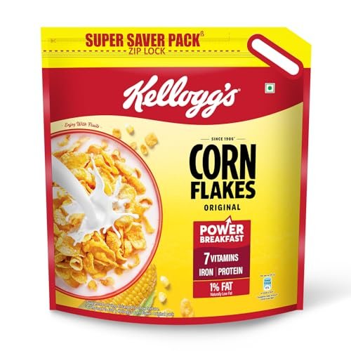 Kellogg’s Corn Flakes Original 1.2kg/1.15kg | Power of 5: Energy, Protein, Iron, IMMUNO NUTRIENTS, Vitamins B1, B2, B3 & C| Corn Flakes, Breakfast Cereal