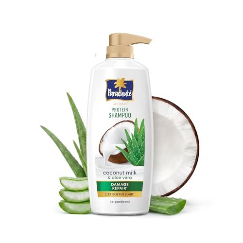 Parachute Advansed Protein Shampoo | with Coconut Milk and Aloe Vera | For up to 100% Damage Repair & up to 3X Softer Hair | Protein Lock Technology | Paraben-Free | For Men & Women | 650ml