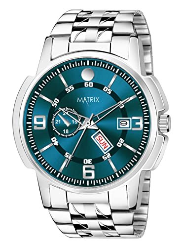 Matrix Superior Day & Date Functioning, Stainless Steel Strap Analog Watch for Men & Boys (Green)