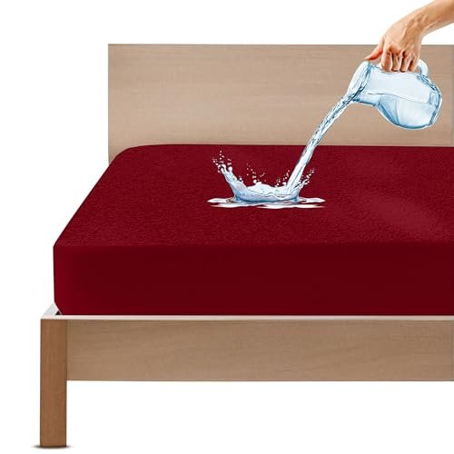 GADDA CO 100% Waterproof Premium Mattress Protector for Double Bed King Size 78×72 Inches / 6.5×6 ft| Cotton Feel Mattresses Cover |360° Elastic Fitted | Fits Upto 10 Inch | Bed Cover | Maroon