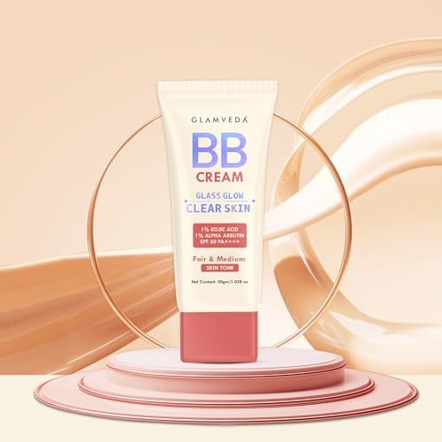 Glamveda BB Cream Lightweight Foundation | Fair & Medium Skin Tone BB Cream for Women With SPF 50++++ | Instant Spot Coverage | Light Make-up Glow | Non-Sticky & Waterproof | Colour Correction – 30g
