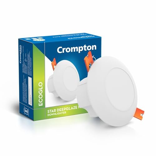 Crompton Star Deep Glaze Downlighter 3W Round Ceiling Light (Cool Day Light, Pack of 1)| Cut Out Size :1524mm