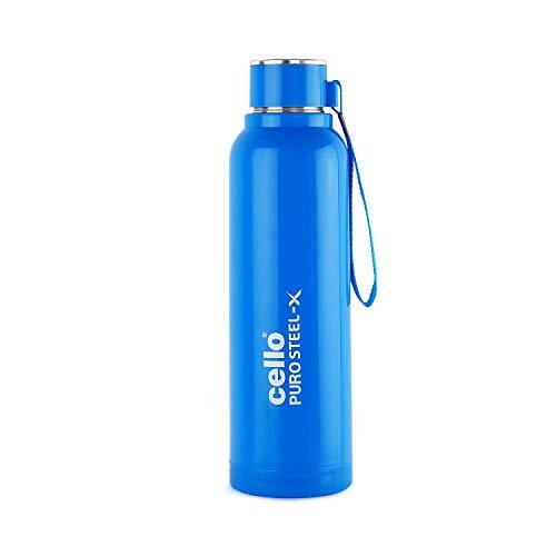 Cello Puro Steel-X Benz 900 | Water Bottle with Inner Steel and Outer Plastic | Insulated Water Bottle | 730 ml, Blue