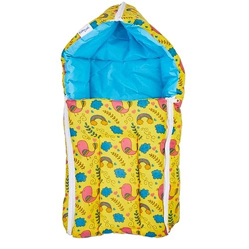 BUMTUM 0-6 Months New Born Baby Unisex Cotton Carry Bag/Sleeping Bag, 3 in 1 Baby Bed, Carry Nest for Infant, Bird Print (Yellow)