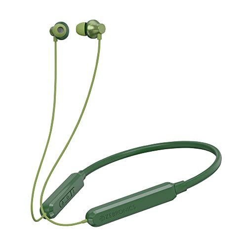 ZEBRONICS Jumbo LITE with 70 Hours Backup, Bluetooth v5.2 Wireless Neckband, Fast Charging, ENC Calling, Gaming Mode (Upto 50ms), Voice Assistant, Dual Pairing, Splash Proof, and Type C (Green)