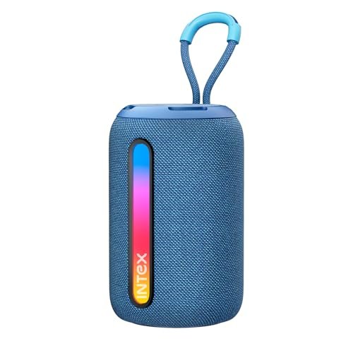 Intex Beast 5X Newly Launched Bluetooth Speaker | 360° Iconic Surround Sound | Rhythmic RGB LED Light | TWS Feature | Type-C Fast Charging | Upto 5 Hrs Playback | BT 5.4 for Party & Travel (Blue)