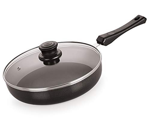 Nirlon Fry Pan with Glass Lid, Heat-Resistant Handle, Heavy Guage 3mm Thickness Aluminum Cookware 3-Layer Nonstick Coatings 24cm, 2.25 LTR(Compatible with All Induction, Gas & stovetops)