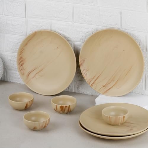 The Earth Store Ivory Italian Ceramic Dinner Set 8 Pieces Serving for 4, Microwave & Dishwasher Safe Plates & Bowls Bone-Ash Free Crockery Set for Dining and Gifting