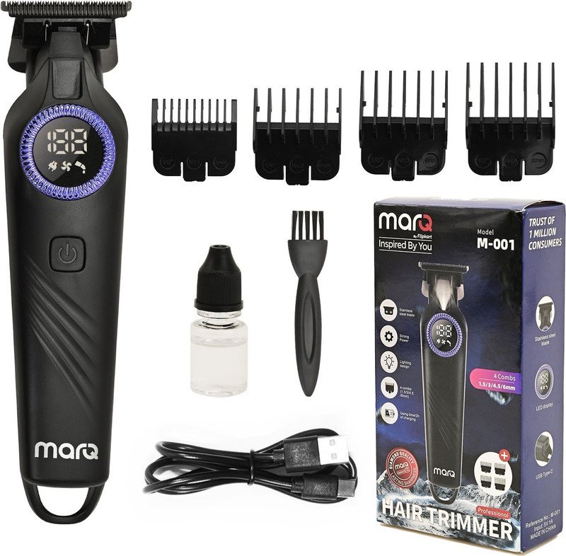 MarQ by Flipkart M-001 Professional Hair Trimmer with LED Display Trimmer 120 min Runtime Trimmer 120 min  Runtime 4 Length Settings(Black)