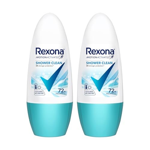 Rexona Motion Activated Roll-On | Shower Clean Underarm Deodorant for Women | up to 72Hr sweat+odour defence | 45 ML (Pack of 2)