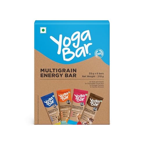 Yoga Bar Multigrain Energy Bar | 2x Nuts & Seeds, 2x Chocolate Chunk Nut, 1x Orange Cashew, 1x Vanilla Almond | Made with 100% Natural Ingredients & No Preservatives (Pack of 6, 35g Each)