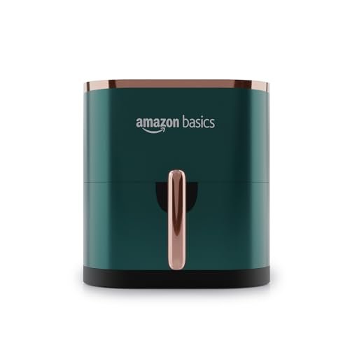 Amazon Basics 3.5L Electric Air Fryer | 1200 W | Temp. Settings Up to 200°C | 7 Pre-set Options | 360° High Speed Air Circulation | Non-Stick Coated | Touch Control Display | 1 Year Warranty (Green)
