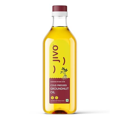 Jivo Groundnut Oil 1 Litre | Cold Pressed, Unrefined Peanut Oil for Cooking | Vitamin A & D Fortified, Chemical-Free Ground Nut Oil 1L