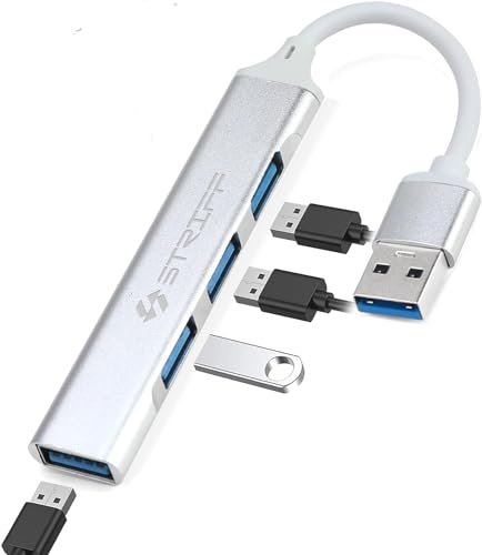STRIFF 4-in-1 Hub Multiport Adapter, USB Hub with Aluminium Shell, 1 x USB 3.0 & 3 x USB 2.0 for PC, MacBook, Mac mini, iMac, Tablet, and Mobile Phones