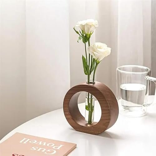 Ancient Shoppee Wooden 1 Glass Test Tube Home Decor Planter Modern Flower Vase with Wood Stand Plant Propagation (17×12.5) cm