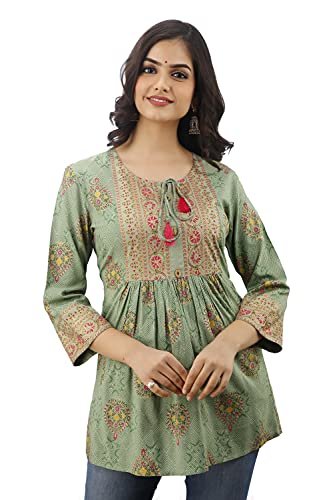 DMP FASHION Women Rayon Regular Fit Top (Dmp314-S_Light Green_Small)