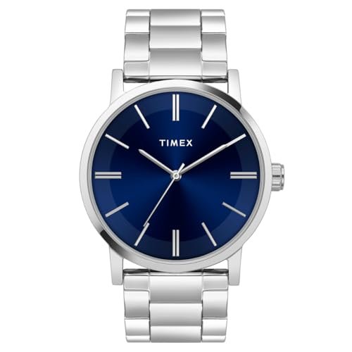 TIMEX Analog Watch for man with Blue Round Dial & Silver Stainless Steel Bracelet Band Water Resistant Men’s Wrist Watches – TWHG35SMU06