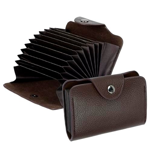 Storite 9 Slot Vertical PU Leather Pocket Sized Credit Debit ATM Card Holder Wallet & 2 Money Pocket for Men & Women (9 Slot-Brown)