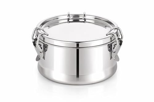 Zestka Stainless Steel Leakproof Tri-Lock Lunch Box, Airtight Tiffin Box, Spill-Proof Mini Snack Container | Compact Snack Box for Kids & Adults, Office & School Use(Silver-500ml)