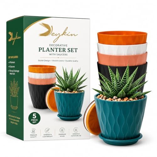 KEYKIN Plastic Round Flower Pots for Home Planters, Terrace, Garden Etc | Pack of 05 | Multicolor | Suitable for Home Indoor & Outdoor Gardening Plants (Perforated)