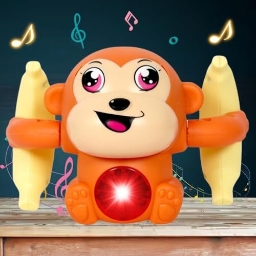 ToyMagic Dancing Monkey|Voice & Touch Sensor with Musical Light & Sound Effect|AAA Battery Operated|Birthday Gift|Spinning & Rolling Doll Tumble Toy for Kids 1 Year +|Made in Indiaorange