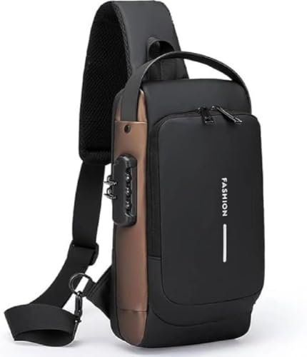 BKWISH Waterproof Polyester Sling Bag for Men and Women with Anti-Theft Lock Design, Slim Crossbody Chest Backpack with Adjustable Shoulder Strap for Travel, Office, Hiking and Daily Commute