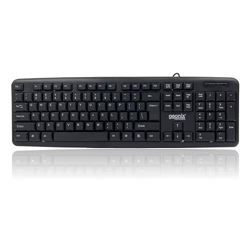 GEONIX Wired Computer Keyboard – Basic Black Keyboard – with 1.5 Metre USB-A Cable, 104-keys, Foldable Stands – Compatible for Windows, PC, Laptop – 1 Yr Mfg Warranty