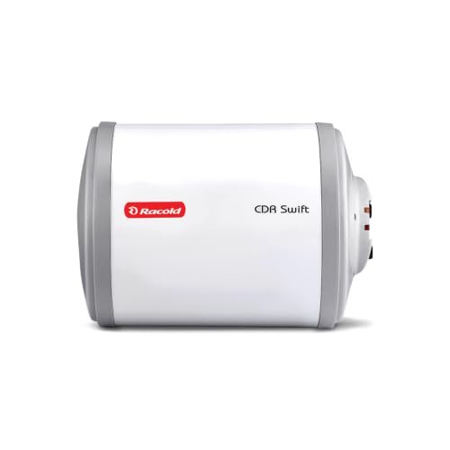 Racold CDR Swift 10 Litre 3kW Storage Water Heater | 33% Faster Heating than other 2kW Geysers | Energy Efficient Horizontal Geyser | Titanium Coating on Tank| Free Standard Installation & Pipes