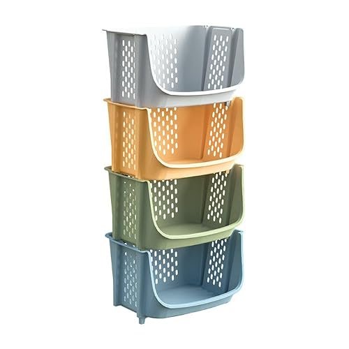Arto Multifunctional Stackable Plastic Organizer Basket – Multi-layer Standing Shelf for Fruits, Vegetables & Clothes Storage (POF-4)