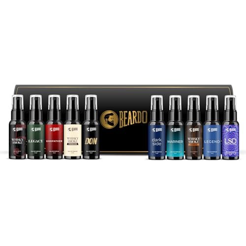 BEARDO Mini Perfume Trial Kit, 10x5ml | Best Date Night Fragrances For Men | Travel Friendly Perfume Kit For All Moods & Occasions, Fresh Scent | Giftset for Men | Husband | Boyfriend