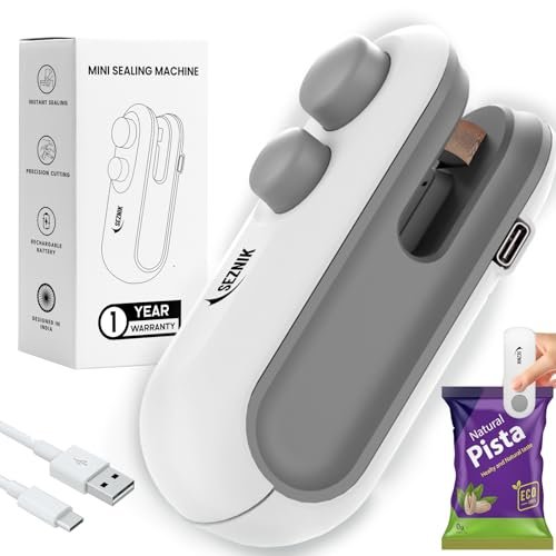 Seznik Sealing Machine for Food Packets – Portable Handheld Sealing for Food Packets, Snacks, Chips, Fresh Storage – Mini Sealing Machine, 1 YEAR Warranty (White)