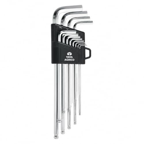 AGRICO Tata Set of 9, Long Allen Key/Wrench Key Set Garage Automotive, Household & Industrial Applications | L Shape Repair Tool, Standard | Grey (Pack of 1, ‎TAK002)