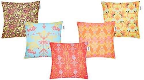 Amazon Brand – Solimo Mowsti Polyester Printed Cushion Covers, Set of 5, 16 x 16 Inch
